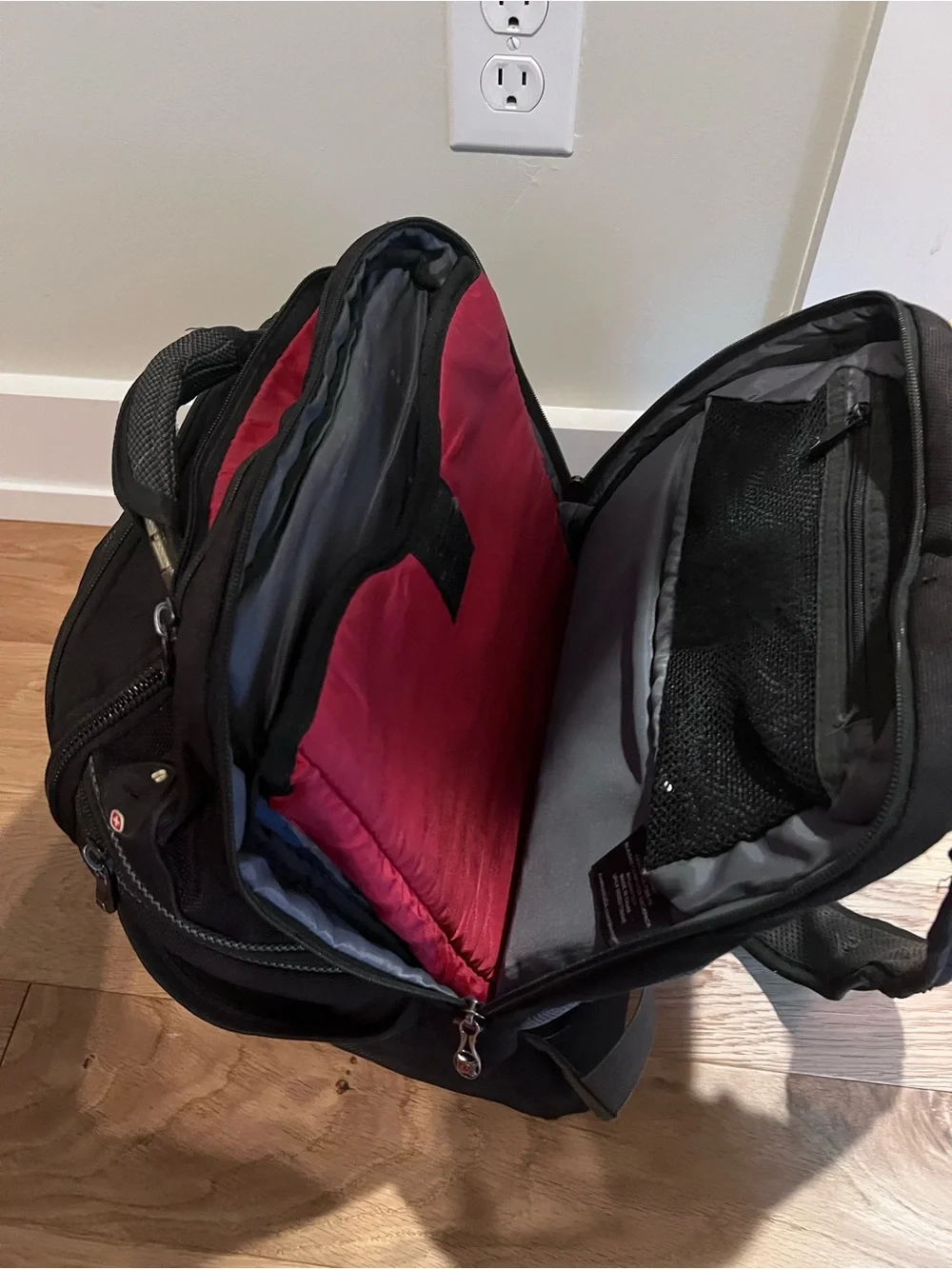 K-Swiss Black Gray Backpack with Red Accent